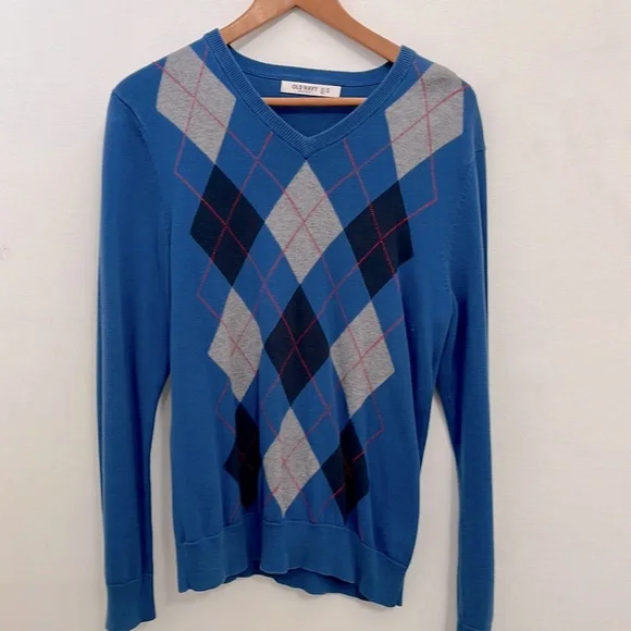 Blue V neck Argyle Sweater Size S - Picture 1 of 3